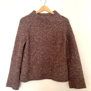 Women's Ann Taylor Ribbed Flare Sleeve Mock Neck Sweater in Mauve Size XS